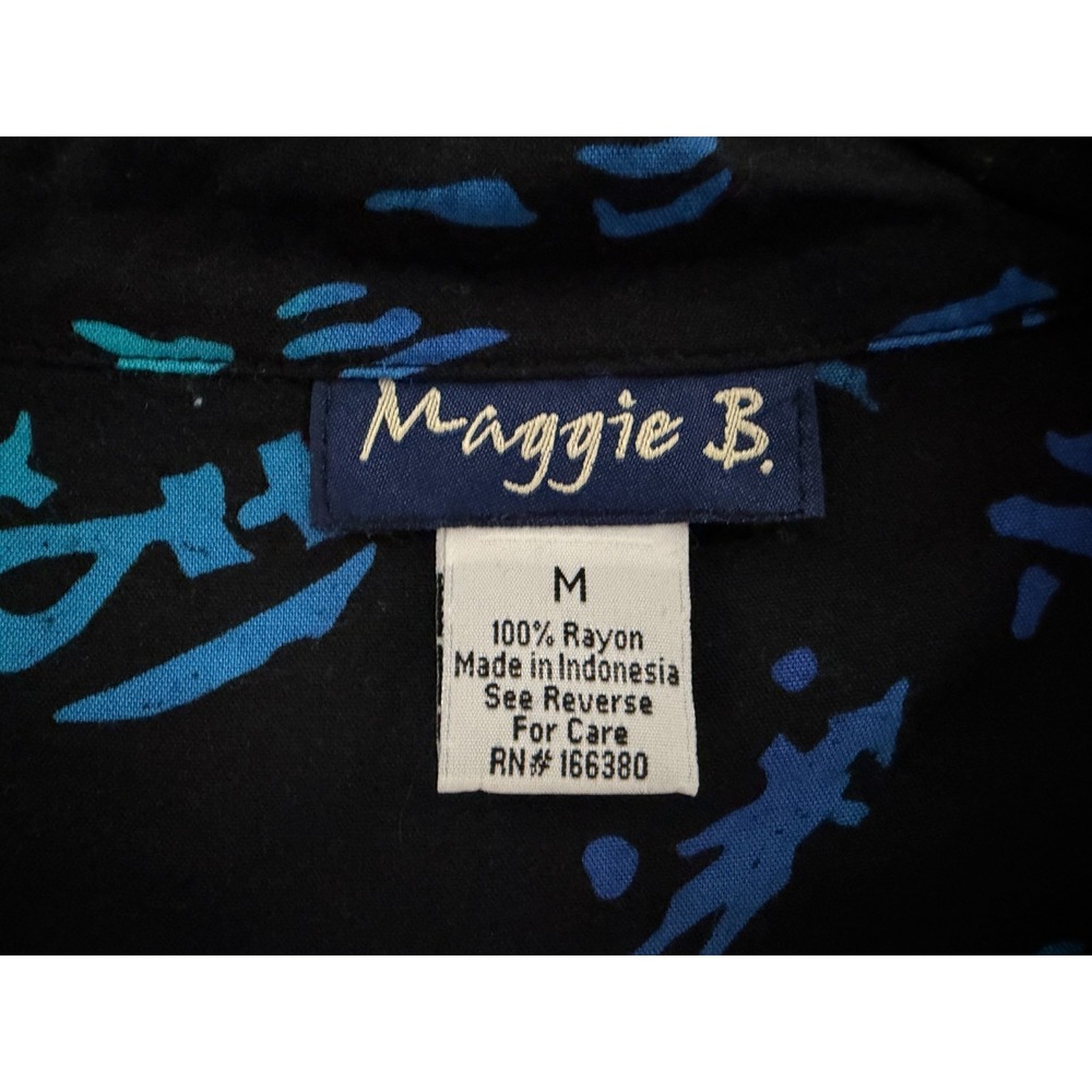 Maggie B. Tank Top Women M Black Blue Teal Asian Calligraphy Script Blouse Artsy - Picture 4 of 11